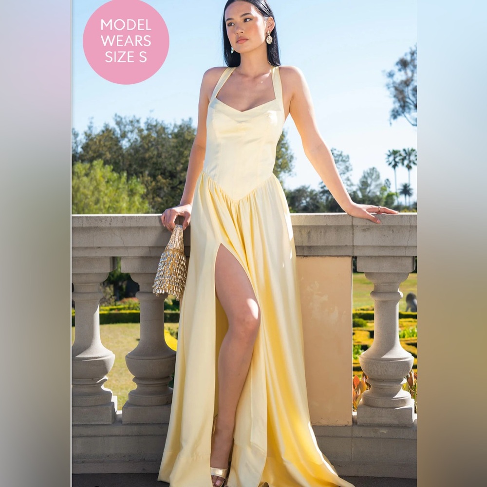 Show Me Your MuMu Light Yellow Satin Dress